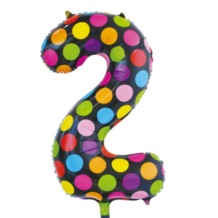 Folie Ballon Cijfer 2 Dots, 86 cm Folie Ballon Cijfer 2 Dots, 86 cm