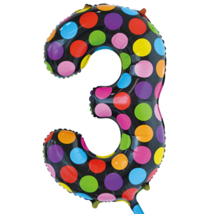 Folie Ballon Cijfer 3 Dots, 86 cm Folie Ballon Cijfer 3 Dots, 86 cm