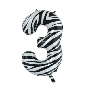 Folie Ballon Cijfer 3 Zebra, 86 cm Folie Ballon Cijfer 3 Zebra, 86 cm
