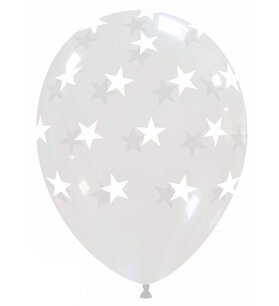 Transparant met grote witte sterren Ballon, 30cm Transparant met grote witte sterren Ballon, 30cm