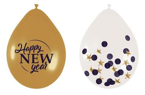 Happy New Year ballonnen mix, 6 stuks Happy New Year ballonnen mix, 6 stuks