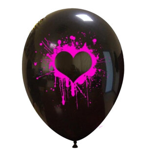 Zwart met neon hart ballon, 30 cm Zwart met neon hart ballon, 30 cm
