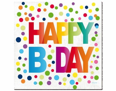 Happy B-Day Stippen Servetten, 20 stuks Happy B-Day Stippen Servetten, 20 stuks