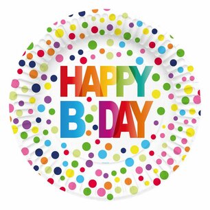 Happy B-day stippen bordjes, 8 stuks, 23 cm Happy B-day stippen bordjes, 8 stuks, 23 cm