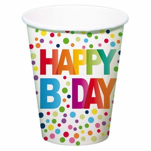 Happy B-day stippen bekers, 8 stuks, 250 ml Happy B-day stippen bekers, 8 stuks, 250 ml