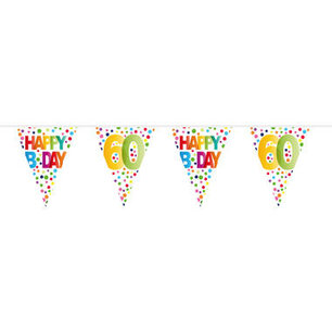 60 jaar Happy Bday Dots Vlaggenlijn, 10 meter 60 jaar Happy Bday Dots Vlaggenlijn, 10 meter