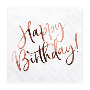 Happy Birthday Rose Gold Servetten, 20 stuks Happy Birthday Rose Gold Servetten, 20 stuks