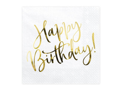 Happy Birthday Goud Servetten, 20 stuks Happy Birthday Goud Servetten, 20 stuks