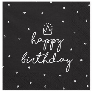 Happy Birthday Zwart-wit Servetten, 20 stuks Happy Birthday Zwart-wit Servetten, 20 stuks