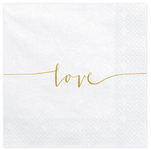 Love Servetten wit-goud, 20 stuks Love Servetten wit-goud, 20 stuks