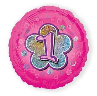 1 jaar Folieballon roze, holografisch, 45 cm 1 jaar Folieballon roze, holografisch, 45 cm