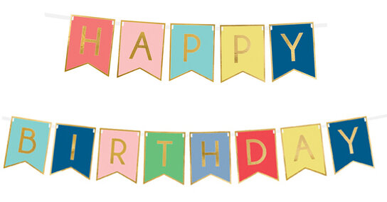 Happy Birthday banner, mix+goud, 175 cm Happy Birthday banner, mix+goud, 175 cm