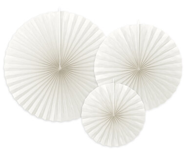 Wit:Off-white papieren waaiers, 23-40cm, 3-delig Wit:Off-white papieren waaiers, 23-40cm, 3-delig