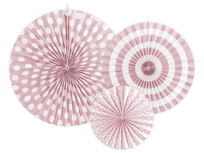 Roze pastel papieren waaiers, 23-40 cm, 3-delig Roze pastel papieren waaiers, 23-40 cm, 3-delig