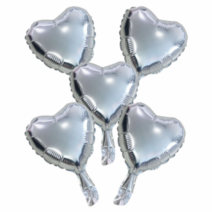 Zilver mini Hartjes Folieballonnen, 5 stuks, 9 inch (23 cm) Zilver mini Hartjes Folieballonnen, 5 stuks, 9 inch (23 cm)