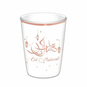 Eid Mubarak bekers, wit-rose gold, 8 stuks, 350 ml Eid Mubarak bekers, wit-rose gold, 8 stuks, 350 ml