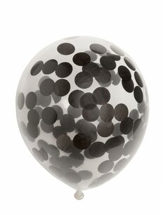 Zwart Confetti ballonnen, 30cm, met XL confetti, 6 st. Zwart Confetti ballonnen, 30cm, met XL confetti, 6 st.