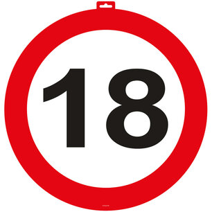 18 jaar, Verkeersbord plastic, 47 cm 18 jaar, Verkeersbord plastic, 47 cm