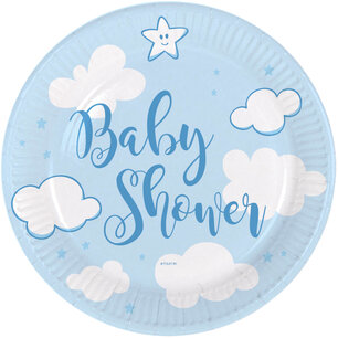 Babyshower Wolk Bordjes Blauw, 8 stuks