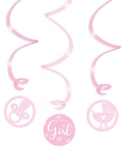 It's a Girl swirl hangdeco, 3 st It's a Girl swirl hangdeco, 3 st