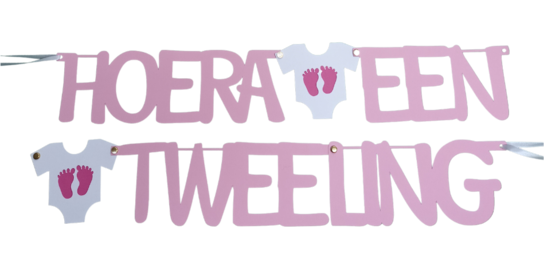 Hoera een Tweeling - tekstslinger roze + zuignapjes Hoera een Tweeling - tekstslinger roze + zuignapjes