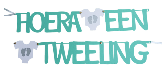 Hoera een Tweeling- tekstslinger mint + zuignapjes Hoera een Tweeling- tekstslinger mint + zuignapjes
