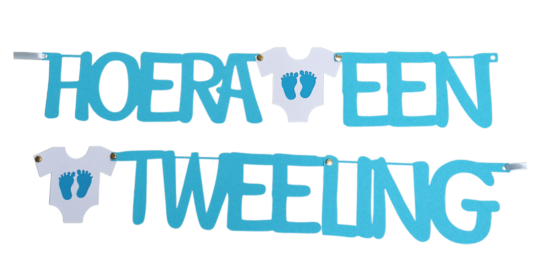 Hoera een Tweeling - tekstslinger blauw + zuignapjes Hoera een Tweeling - tekstslinger blauw + zuignapjes
