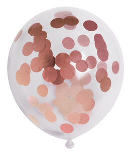 Rose Gold Confetti ballonnen, 30cm, met XL confetti, 6 stuks Rose Gold Confetti ballonnen, 30cm, met XL confetti, 6 stuks