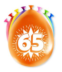 65 jaar, Ballonnen, 8 stuks, 30 cm 65 jaar, Ballonnen, 8 stuks, 30 cm