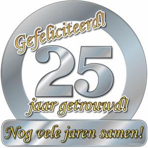Huldeschild 25 jaar getrouwd!, 50x50cm Huldeschild 25 jaar getrouwd!, 50x50cm