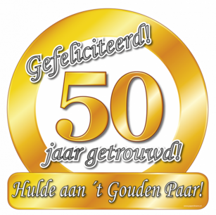 Huldeschild 50 jaar getrouwd!, 50x50cm Huldeschild 50 jaar getrouwd!, 50x50cm