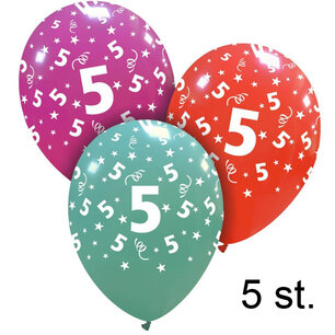 5 jaar ballonnen, (helium) 5 stuks, 30cm 5 jaar ballonnen, (helium) 5 stuks, 30cm