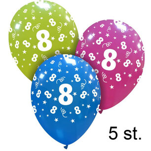 8 jaar ballonnen (helium), 5 stuks, 30cm 8 jaar ballonnen (helium), 5 stuks, 30cm