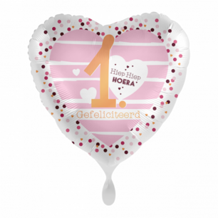 1 jaar Hoera Folieballon roze, 43 cm 1 jaar Hoera Folieballon roze, 43 cm