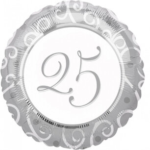 25 zilver Folieballon, 43 cm 25 zilver Folieballon, 43 cm