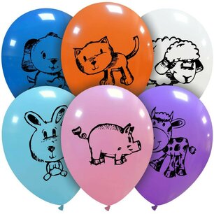 Boerderij dieren mix, 6 ballonnen, 30cm Boerderij dieren mix, 6 ballonnen, 30cm