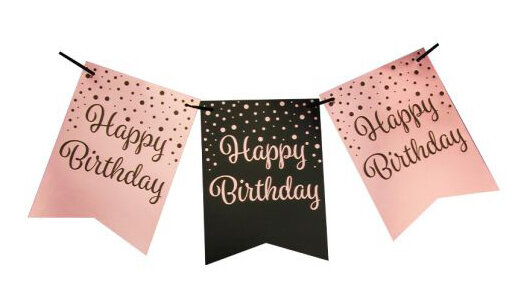 Happy Birthday Vlaggenlijn rose/black, 6 m. Happy Birthday Vlaggenlijn rose/black, 6 m.