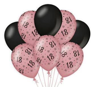 18 jaar Ballonnen rose/black, 8 stuks 18 jaar Ballonnen rose/black, 8 stuks