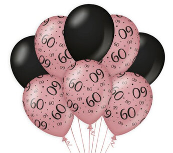 60 jaar Ballonnen rose/black, 8 stuks 60 jaar Ballonnen rose/black, 8 stuks