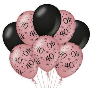 40 jaar Ballonnen rose/black, 8 stuks 40 jaar Ballonnen rose/black, 8 stuks