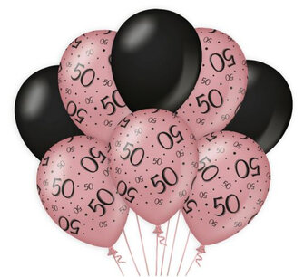 50 jaar Ballonnen rose/black, 8 stuks 50 jaar Ballonnen rose/black, 8 stuks