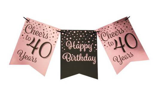 40 jaar Vlaggenlijn rose/black, 6 m. 40 jaar Vlaggenlijn rose/black, 6 m.