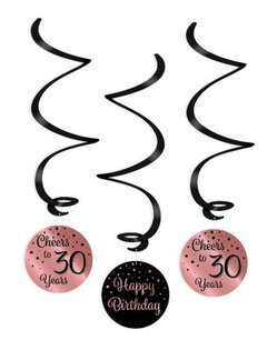 30 jaar swirl deco Rose/black, 3 stuks 30 jaar swirl deco Rose/black, 3 stuks