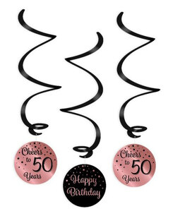 50 jaar swirl deco Rose/black, 3 stuks 50 jaar swirl deco Rose/black, 3 stuks