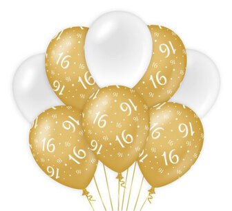 16 jaar Ballonnen gold/white, 8 stuks 16 jaar Ballonnen gold/white, 8 stuks