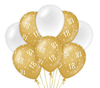 18 jaar Ballonnen gold/white, 8 stuks 18 jaar Ballonnen gold/white, 8 stuks