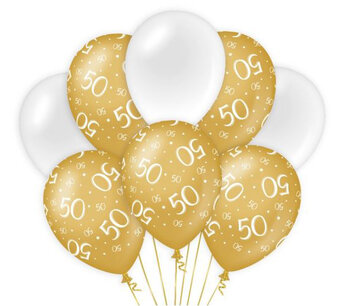 50 jaar Ballonnen gold/white, 8 stuks 50 jaar Ballonnen gold/white, 8 stuks