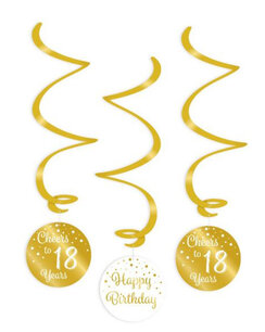 18 jaar swirl deco Gold/white, 3 stuks 18 jaar swirl deco Gold/white, 3 stuks