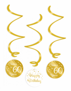 60 jaar swirl deco Gold/white, 3 stuks 60 jaar swirl deco Gold/white, 3 stuks