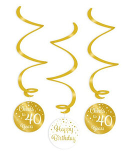 40 jaar swirl deco Gold/white, 3 stuks 40 jaar swirl deco Gold/white, 3 stuks